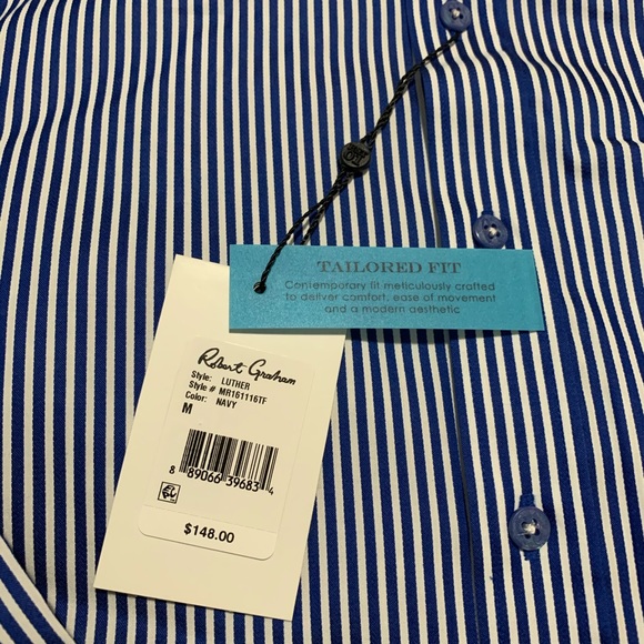 Robert Graham Men's Blue Luther Tailored Fit - Picture 5 of 6